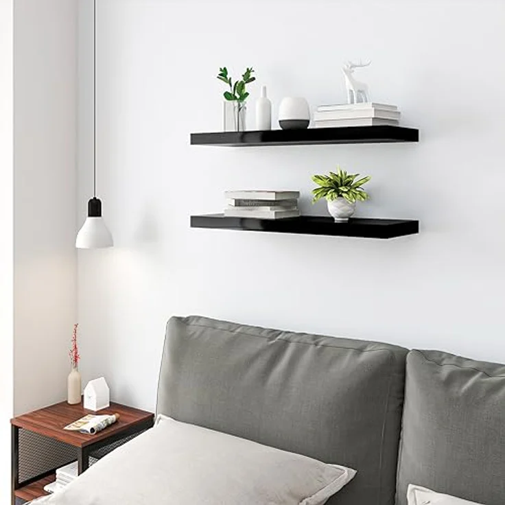 EUGAD Schweberegale Wandregale Eckwand Lagerregale unsichtbare Montage Bücherregale, 25 x 23 x 3,8 cm, Schwarz Schweberegal – Bild 3