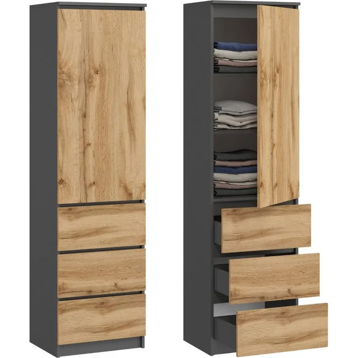 Home Collective Kleiderschrank Mehrzweckschrank Garderobenschrank mit 3 Einlegeböden & 3 Schubladen (ideal für Schlafzimmer, Flur oder Arbeitszimmer) platzsparender & vielseitiger Schrank 50x40x180 cm (BxTxH), anthrazit