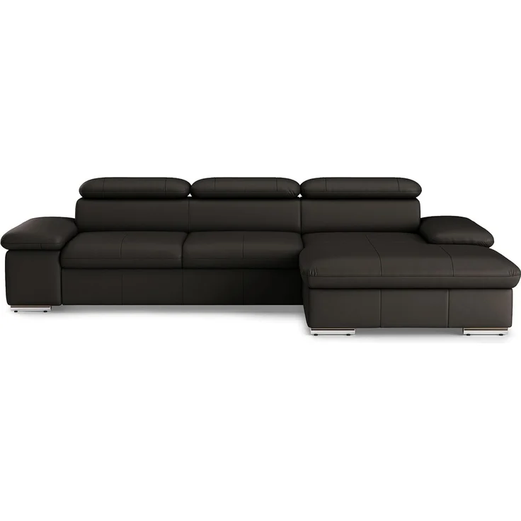 CAVADORE Leder-Ecksofa Valerie mit XL-Longchair / Eckcouch mit Kopfteilverstellung, großem Longchair + Metallfüßen / 286 x 73 x 174 / Echtleder Dunkelbraun – Bild 6