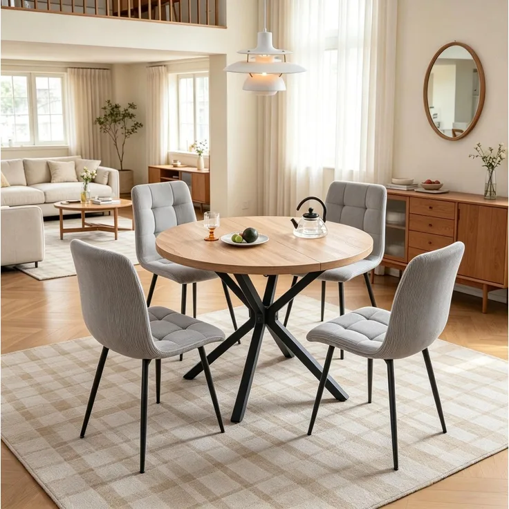 Esszimmerstühle 4er-Set, je 43 x 44 x 89,5 cm, aus grauem Cord mit Metallbeinen