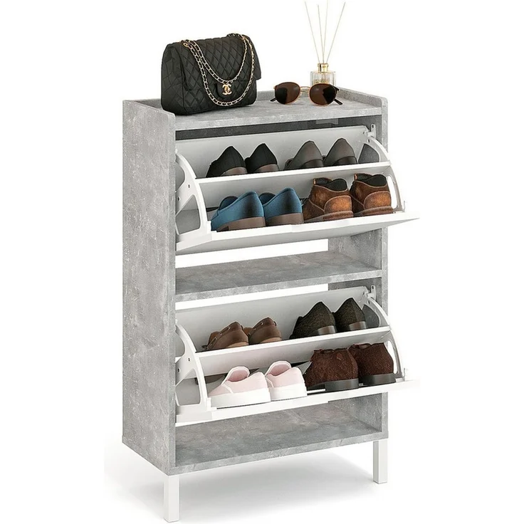 KOMTO Schuhschrank Madrid 2 Schmal Schuhregal Geschlossen mit 2 Klappen Schuhkipper Einfache Montage Shoe Cabinet 55 x 25 x 87 cm (BxTxH) – Bild 3