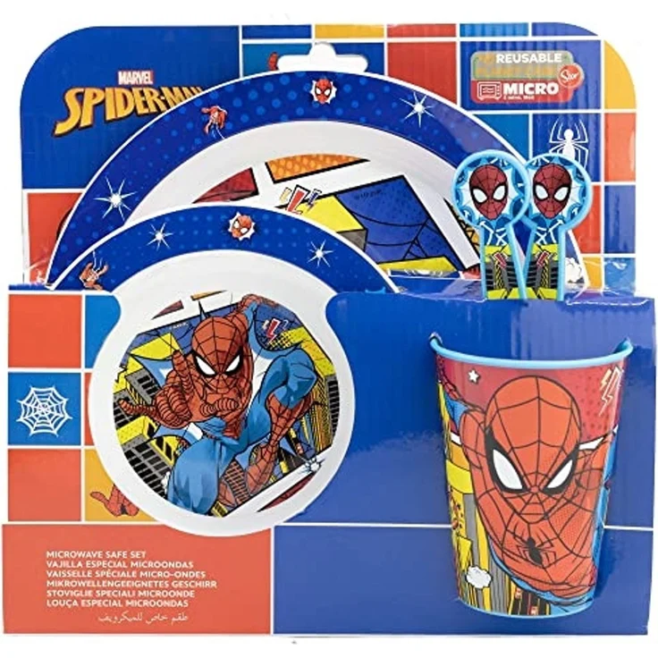 Kunststoff Kindergeschirr Set Motiv (5 tlg.) Schüssel, Teller, Becher & Besteck MARVEL Spider-Man – Bild 2