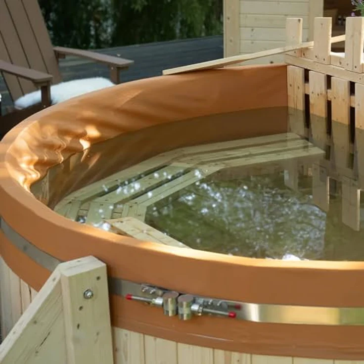 Home Deluxe Badefass SKANDI M - Outdoor Pool, Hot Tub mit Holzofen, skandinavischem Design und PVC-Innenverkleidung – Bild 7