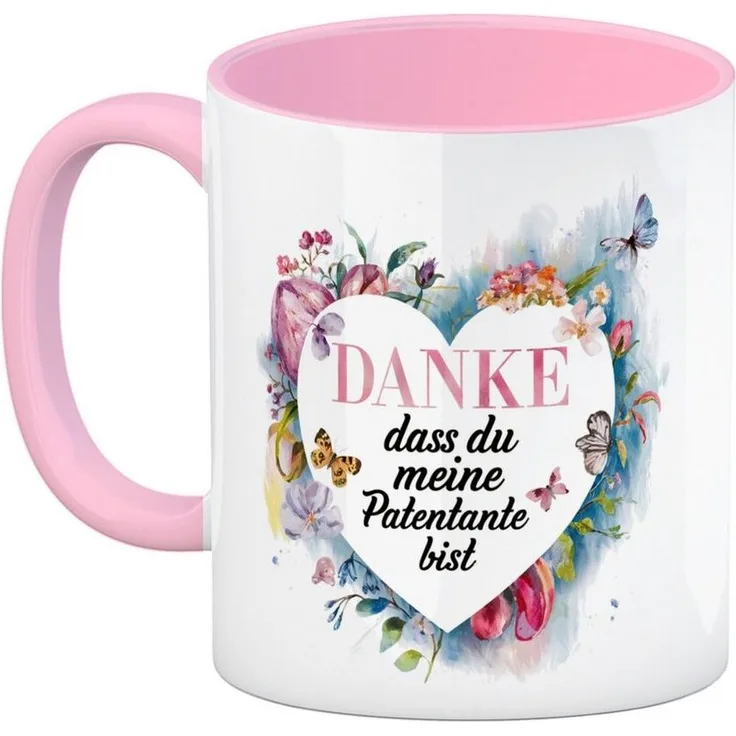 speecheese Tasse Danke Patentante Kaffeebecher in rosa Herz Danksagung