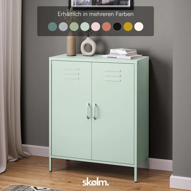 skølm 'Atria' Metallkommode, pastellgrün, 100x38x80 cm, Metallschrank mit 3 Fächern – Bild 8