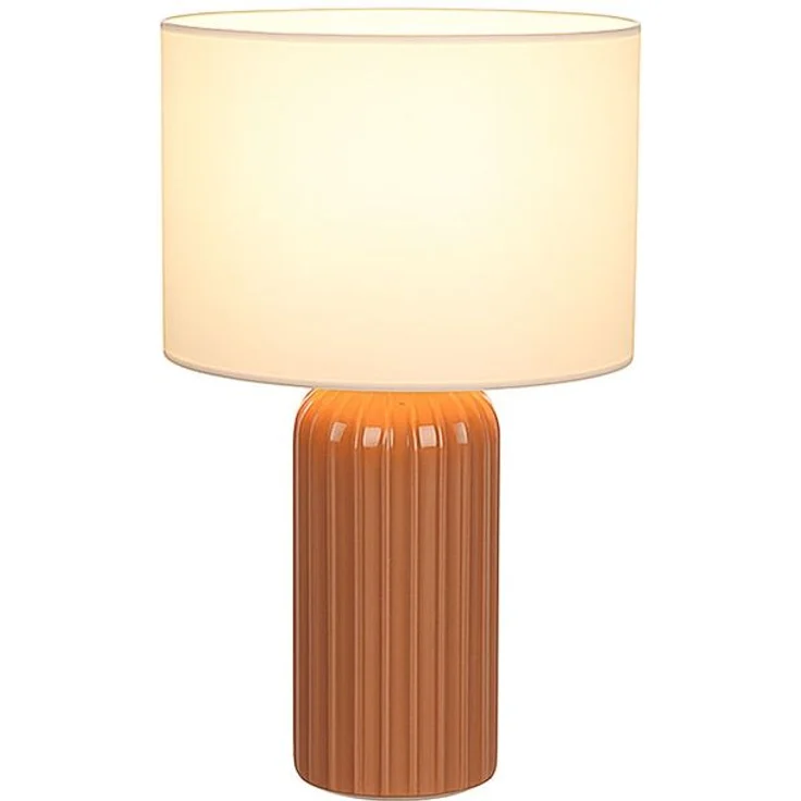 Tischleuchte, Keramik, Textil, mokka, weiß, H 36 cm – Bild 1