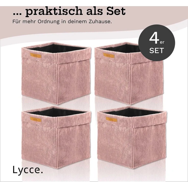 Lycce faltbare Aufbewahrungsbox, 4er Set - Cord, passend für Kallax Regal, abnehmbarer Bezug, robust, formstabil Puderrosa 31x33x33cm – Bild 6