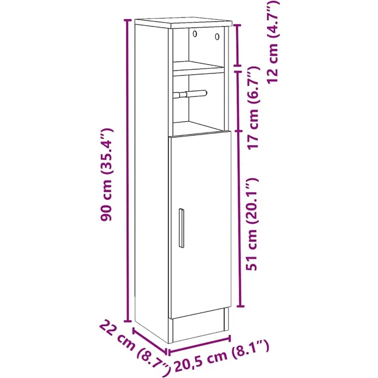 vidaXL Badezimmerschrank mit Rollenhalter Schwarz 20,5x22x90 cm 858498 – Bild 12
