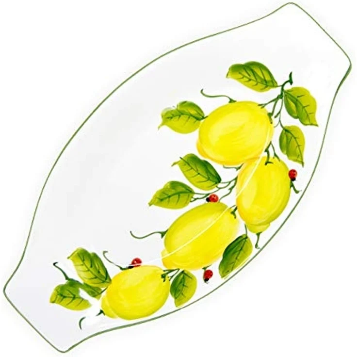 Lashuma Servierplatte Marienkäfer Zitrone, Keramik, (1-tlg), Handgemachte Salatplatte mit Rand 38x19 cm – Bild 2