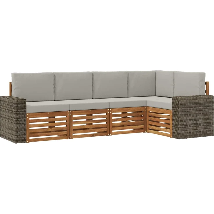 vidaXL Outdoor-Sofagarnitur 5 stk. 5-Sitzer Natur und Hellgrau 3384367 – Bild 2