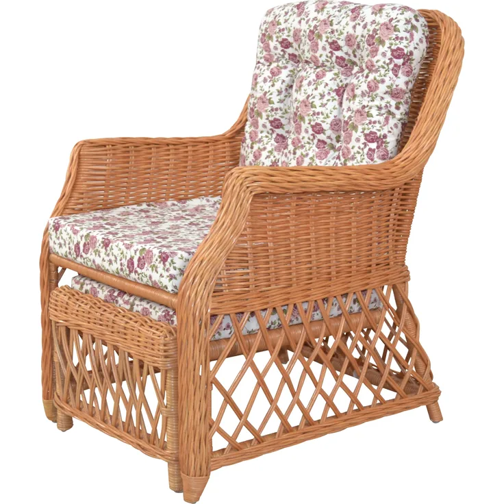 Rattansessel, Relaxsessel mit ausziehbarem Fußteil, handgeflochten, honigfarben