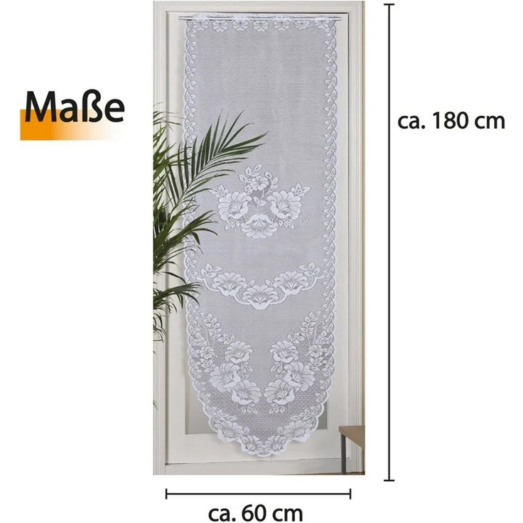 Arsvita Panneaux Blumen Mona mit Stickerei, Schlaufen, transparent, Türpanneaux 180x60cm Stangendurchzug, Voile Kurzgardine Bistrogardine – Bild 2