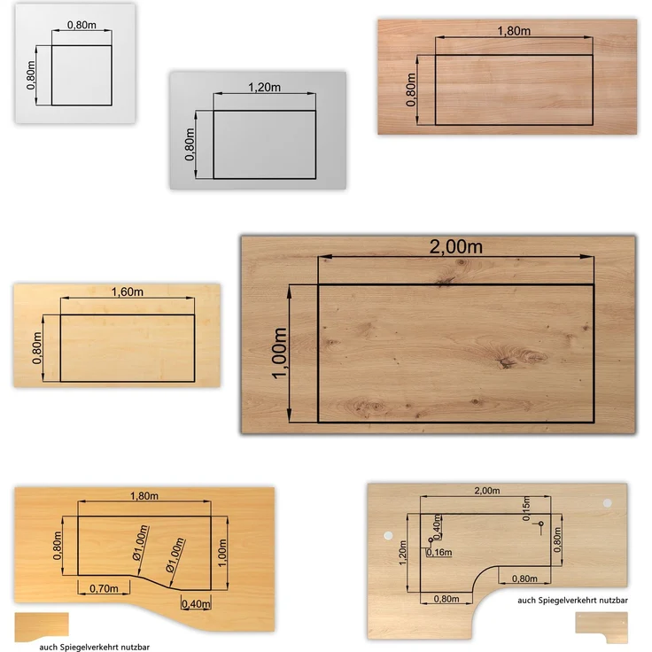 bümö Tischplatte 180x80 cm in Asteiche, Schreibtischplatte aus Holz, Holzplatte, Spanplatte kratzfest beschichtet, ABS-Kante, 120 kg Tragkraft für DIY Homeoffice Schreibtisch & mehr, PL-19-R – Bild 5
