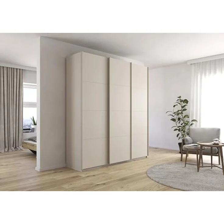 Rauch Möbel Kulmbach, Kleiderschrank mit Schwebetüren für Schlafzimmer, Kinderzimmer, Garderobe, Flur, 3-türig, mit Soft-Close-Funktion, Zubehör Premium, Farbe Beige, Breite 203 cm – Bild 2