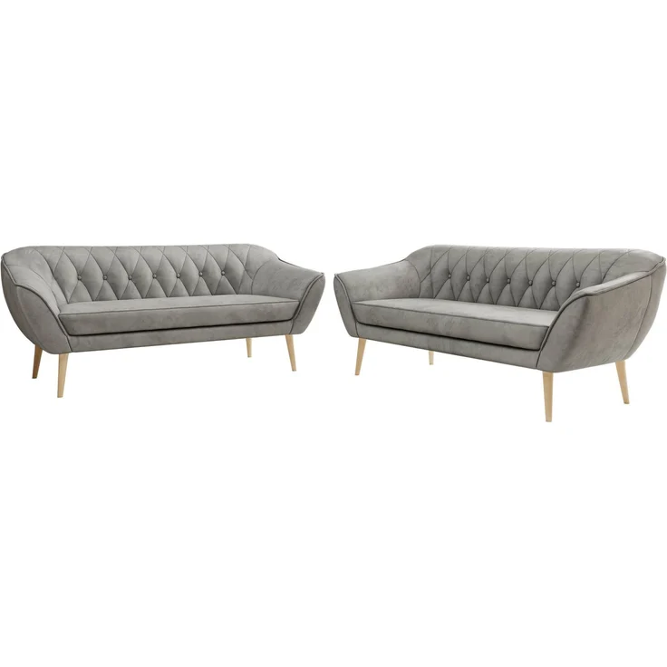Wohnzimmerset Möbelset PIRS 3-3, Armlehnen, Wellenfederung, Buche Füße, Dreisitzer Sofa, Polstermöbel Set - Hellgrau Velvet – Bild 6