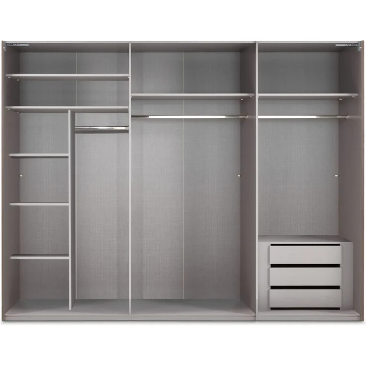 Schwebetürenschrank Kleiderschrank 300 cm Vollausstattung Glasfront in Sand Grau – Bild 2