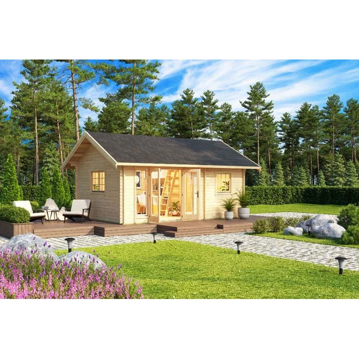 Lasita Maja Caroline Blockhaus aus Holz Holzhaus mit 40 mm Wandstärke inklusive Schlafboden Blockbohlenhaus mit Montagematerial