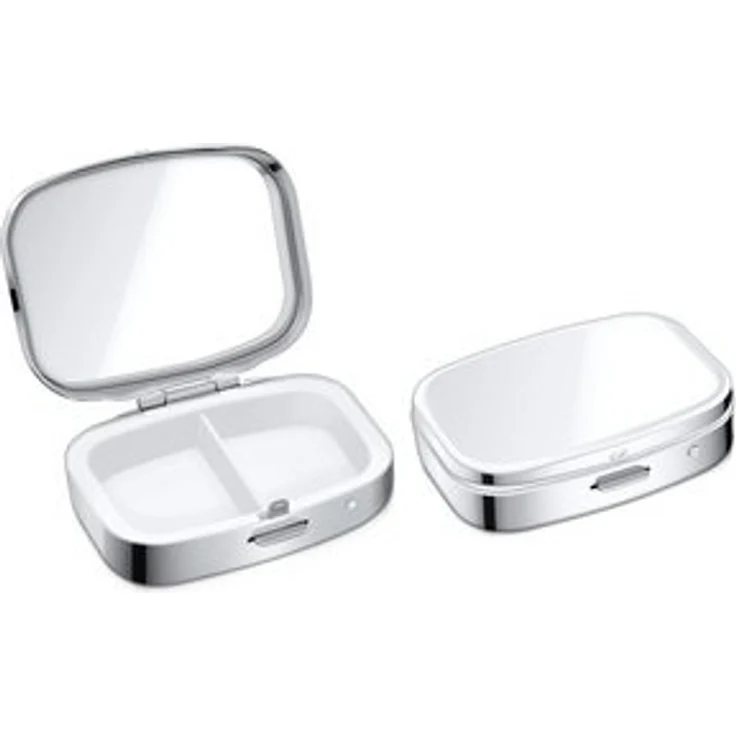 kwmobile Pillendose 2x Edelstahl Tablettenbox mit 2 Fächern - 5,5 x 4 x 1,5cm (2 St), Pillendose klein Tablettendose Tragbare Pillenbox Medikamentenbox Dose – Bild 6