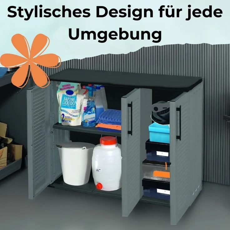 GarPet Garten-Geräteschrank Gartenschrank 3-türig Kunststoff Balkon Haushalts Schrank Wetterfest – Bild 6