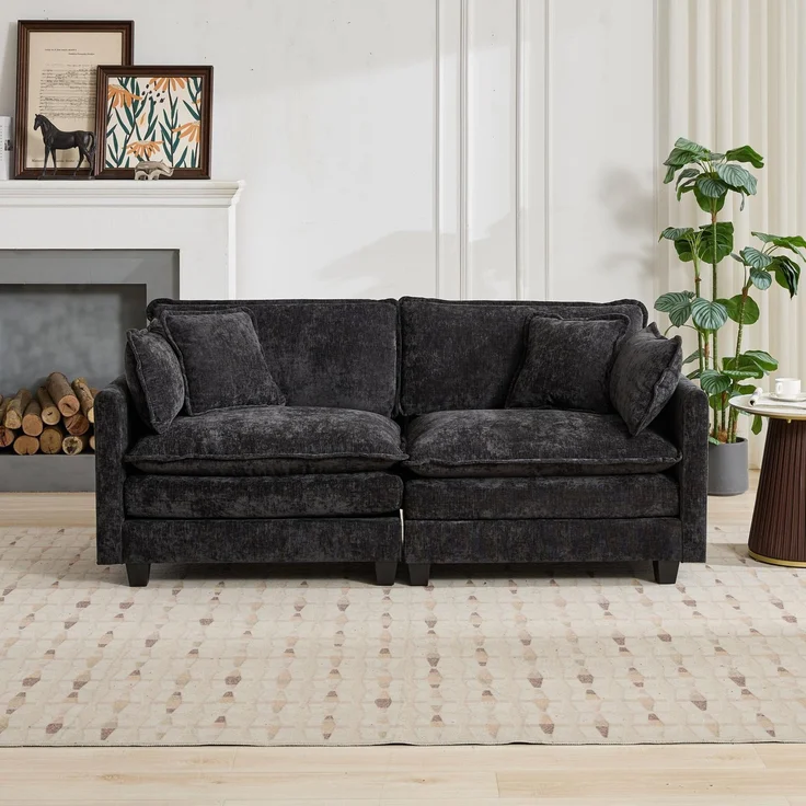 ZUBALIYA Sofa mit LED - Beleuchtung, mit Chenille - Bezug, mit Cordbezug, modular aufgebaut, aus Chenille, für Wohnzimmer und Apartments – Bild 2