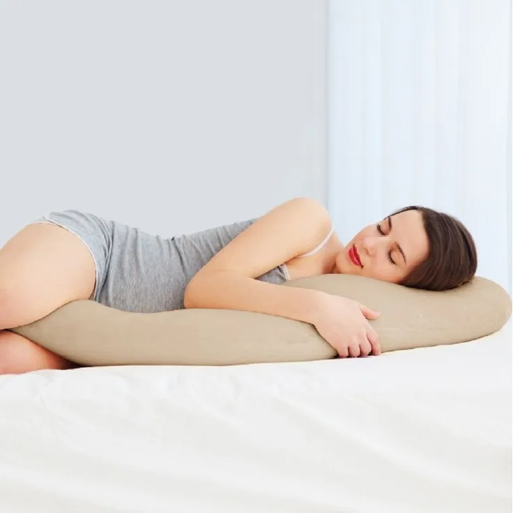 Seitenschläferkissen 40x140 cm (1100 g Füllung) - prall gefülltes Hochwertiges Stillkissen mit abnehmbaren Bezug ( Beige ) - Seitenschläfer Körperkissen
