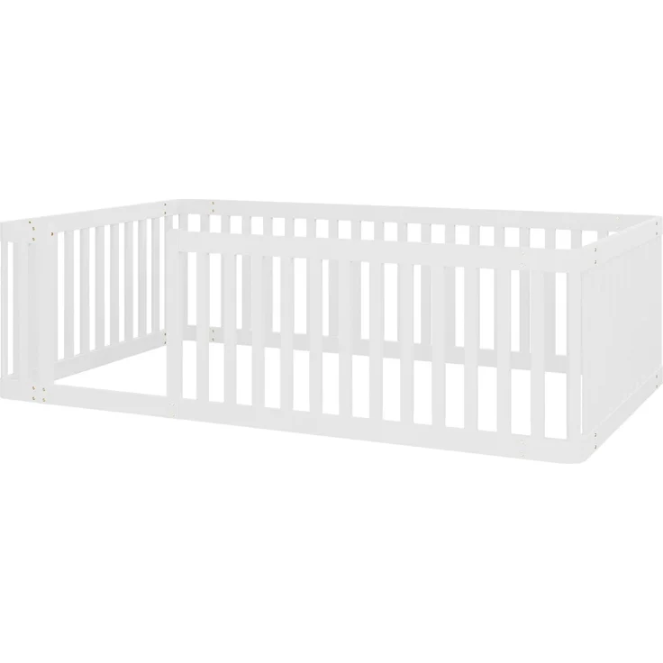 Merax Kinderbett, 90x200 cm Einzelbett, Holzbettgestell mit Zaun, weiß – Bild 9