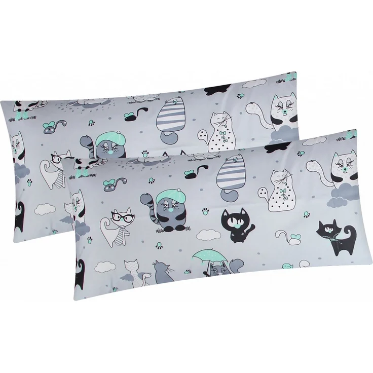 Heubergshop Kissenbezug, (2 Stück), 2er Set 40x80cm Katzen Grau Grün Kinder (BS-Katzen-Grün-40x80) – Bild 3