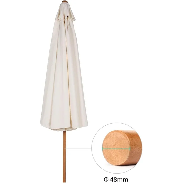 Sekey Sonnenschirm Ø 300 cm Sonnenschirm Holz Gartenschirm Knickbar, Sonnenschutz UPF 50+, LxB: 300,00x300,00 cm, Runder Terrassenschirm mit Volant – Bild 6