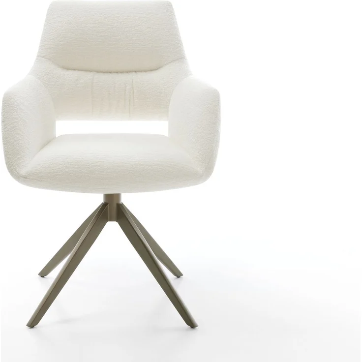 Drehstuhl Yago-Flex mit Armlehnen Bouclé Soft Beige Kreuzgestell breit Effektfinish Titan 360° drehbar Wippfunktion Taschenfederkern – Bild 2
