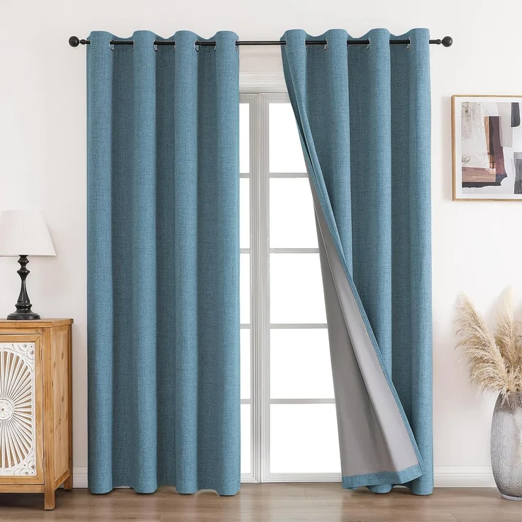 CUCRAF Vorhang 100% Blickdicht Leinen Gardinen mit Ösen Verdunklungsvorhänge Gardinen Himmelblau H225 x B140 cm 2er Set, Thermovorhang Kälteschutz Schallschutz Vorhang für Wohnzimmer Schlafzimmer