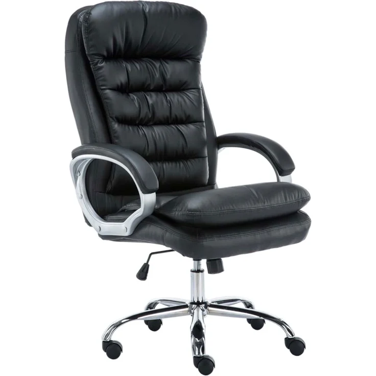 Bürostuhl SOUK - 116x68x77, Schwarz Kunstleder Metall in Chromoptik Gestell ergonomische Bürostühle Homeoffice Stuhl mit Rollen – Bild 1