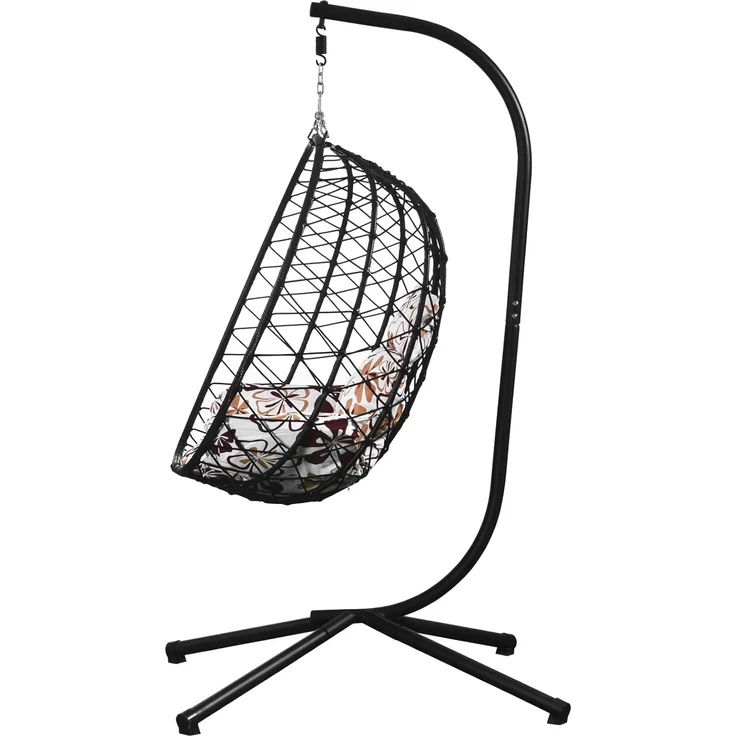 Luxus Hängesessel NEW XXL Gestell mit Korb Schwarz und Kissen Blumenmuster – Bild 4