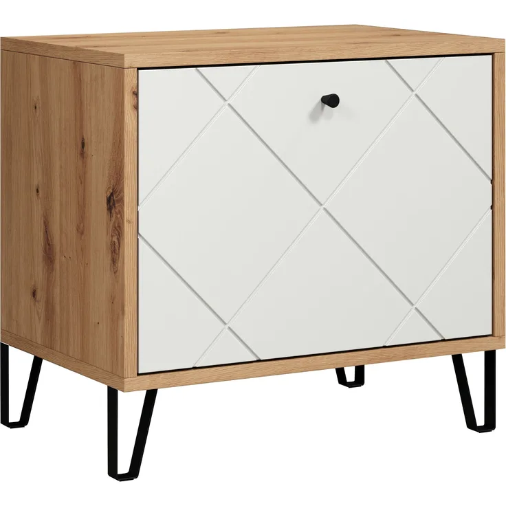trendteam smart living - Touch - Sitzbank - Eiche/Weiß - Garderobenbank mit Platz für 4 Schuhpaare - Moderne Metallfüße - (BxHxT) 63 x 56 x 40 cm - Klappe mit Soft-Close Funktion - Rautenoptik