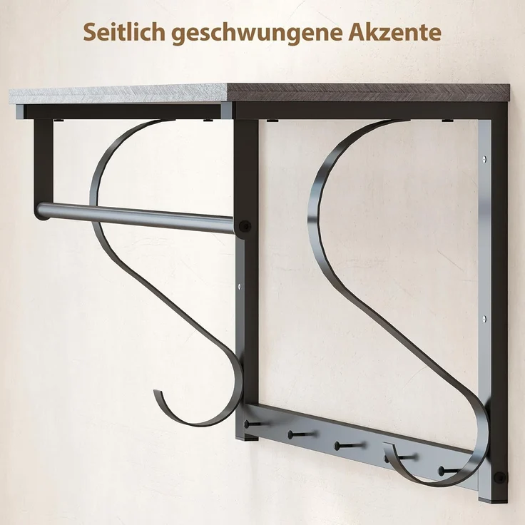 HOMCOM Garderobenleiste mit Ablage, 5 Haken und Stange (Wandgarderobe, 1 St, Wandregal), für Flur, Wohnzimmer, Schlafzimmer, Badezimmer Grau – Bild 5