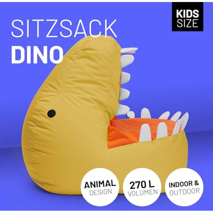 LUMALAND 'Animal Line Dino' Kindersitzsack, indoor & outdoor, Polyester senfgelb, 270 l – Bild 4