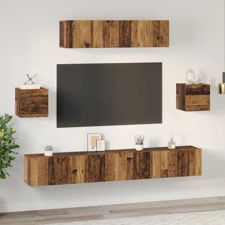 vidaXL TV-Schrankset Wandmontiert 7 pcs Altholz Holzwerkstoff 3393408 – Bild 3