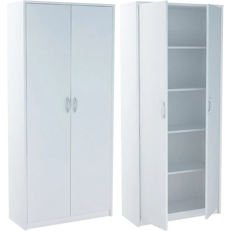 Home Collective Mehrzweckschrank Aktenschrank mit 5 Fächern Haushaltsschrank (74 cm breit aus Laminatplatte und hochwertigen Polymergriffen) in mattem Finish mit 4 Einlegeböden und 2 Türen weiß – Bild 1