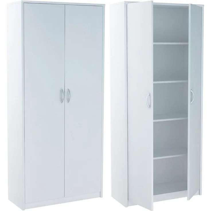 Home Collective Mehrzweckschrank Aktenschrank mit 5 Fächern Haushaltsschrank (74 cm breit aus Laminatplatte und hochwertigen Polymergriffen) in mattem Finish mit 4 Einlegeböden und 2 Türen weiß
