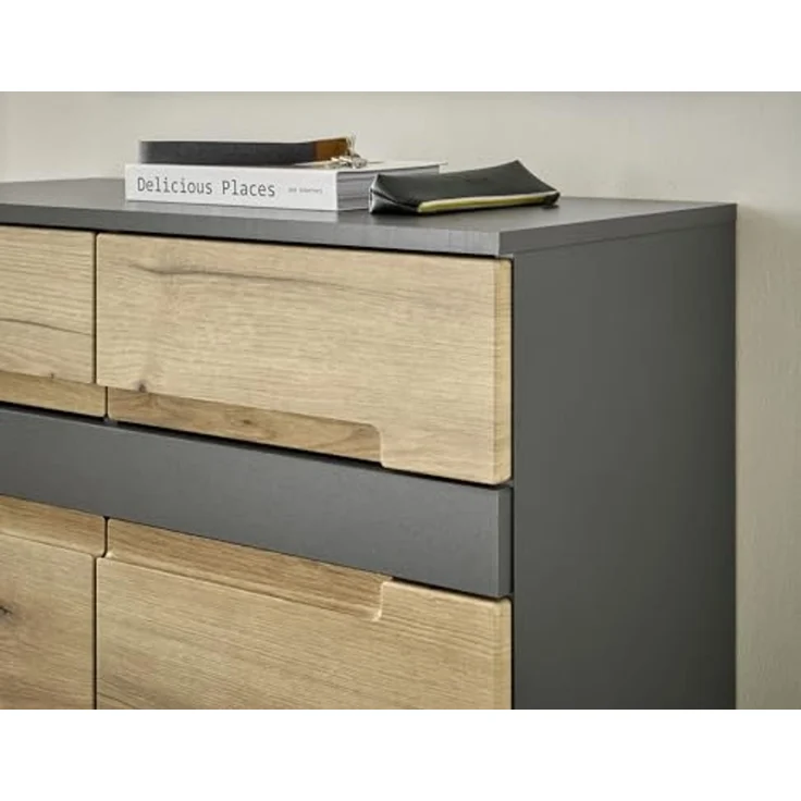 moebel-dich-auf Garderoben-Set TARENT, (Komplett-Set, Garderobenschrank + Paneel + Bank + Spiegel + Schuhkommode), in Anthrazit MDF / Evoke Oak MDF – Bild 5
