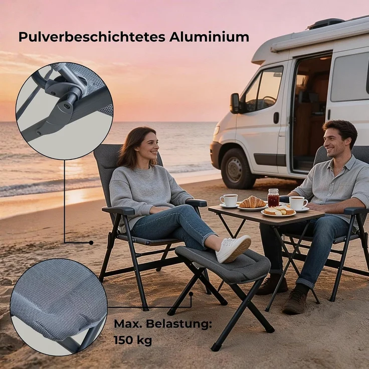 osoltus Alu Camping Klappsessel Hochlehner mit Hocker 3D Soft Touch Open-Grey – Bild 5