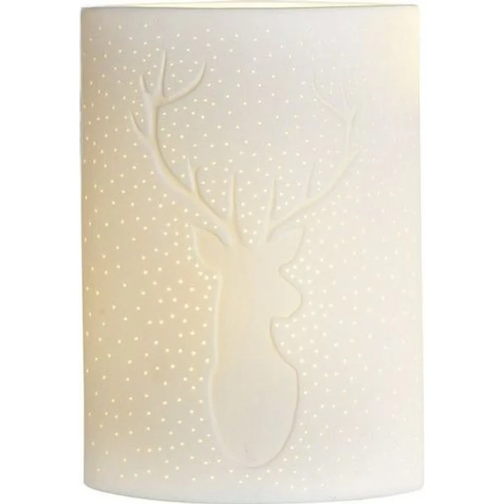 GILDE Tischleuchte Porzellan Lampe Ellipse Hirsch weiß 26cm – Bild 4