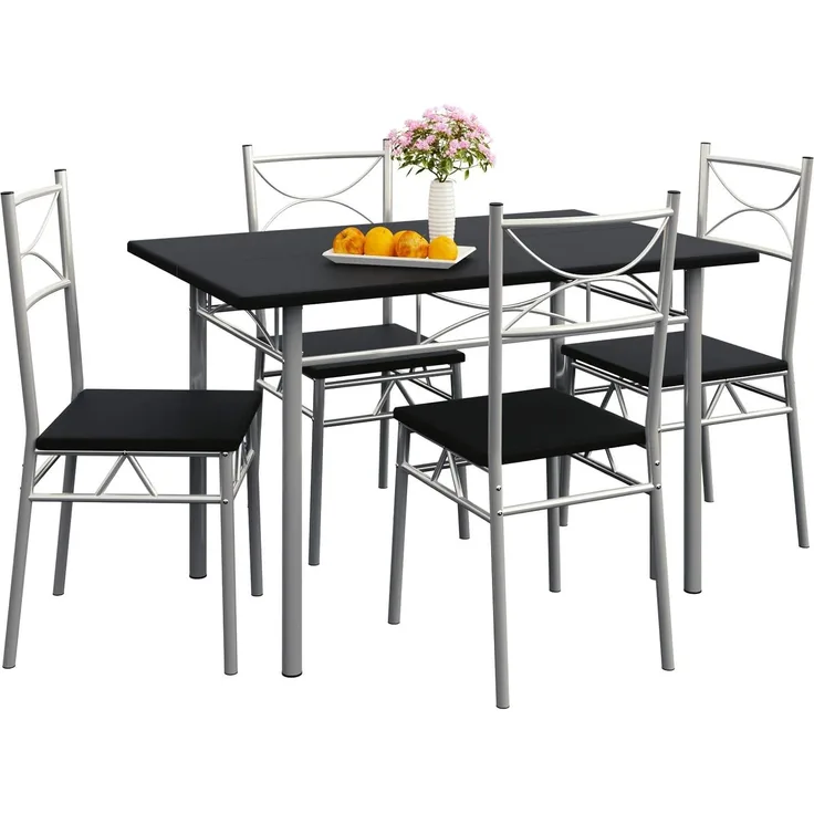 Casaria 5 TLG Sitzgruppe Paul Esstisch mit 4 Stühlen Schwarz für Esszimmer Küche Essgruppe Küchentisch Tisch Stuhl Set