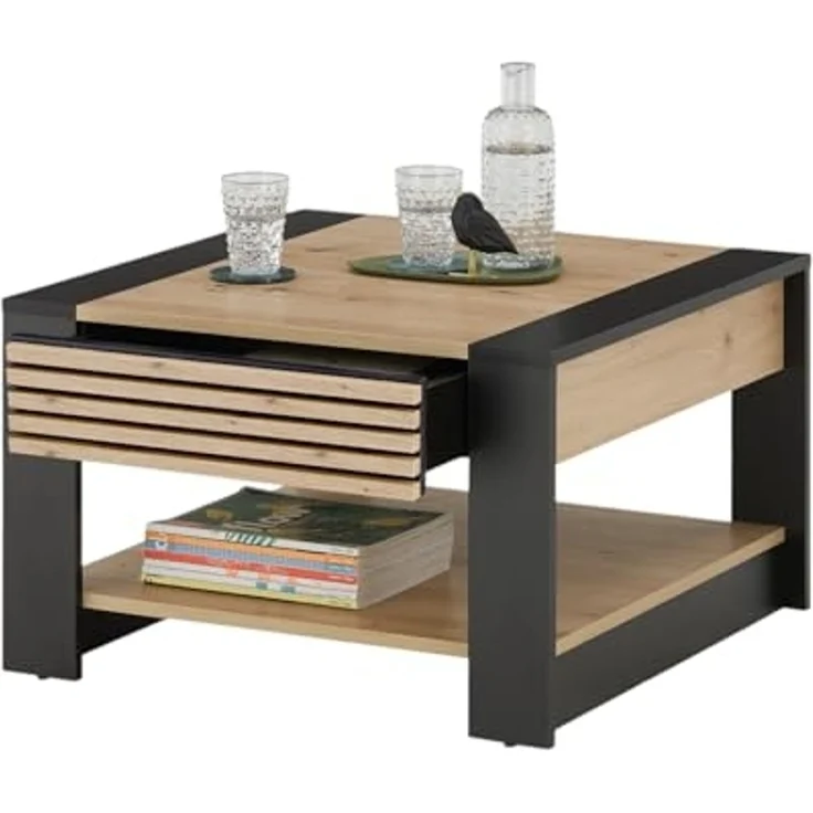 moebel-dich-auf Couchtisch FERRA (Beistelltisch, 1 Schubkasten, Stäbchenoptik), quadratisch 70x70 – Bild 3