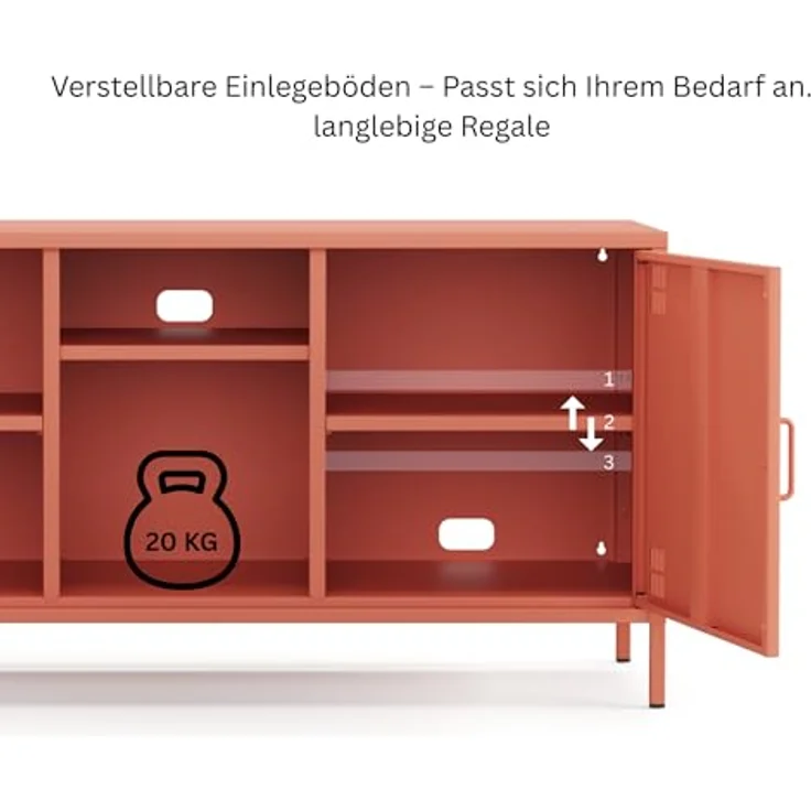 Metall Möbel Pera3, TV-Schrank 3 Regale - 130,5 x 40 x 64,5 cm Lachsfarben – Bild 8