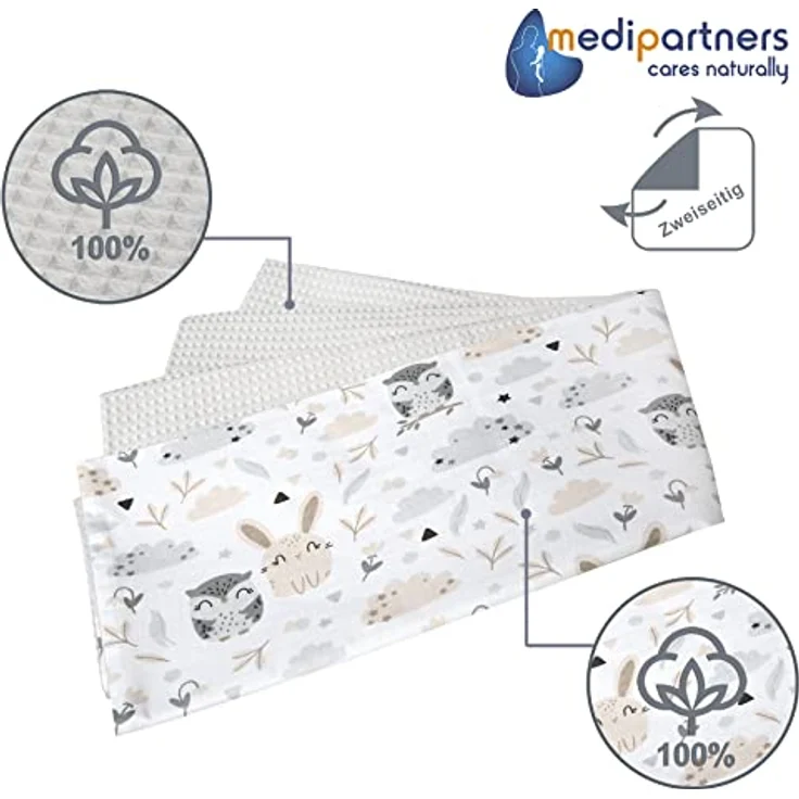 Medi Partners Babydecke Baby Decke Neugeborenen - Kuscheldecke Geschenk Babydecken 75x100 cm für Kleinkinder Mädchen Krabbeldecke Kinderbett Kinderwagen 100% Baumwolle (Lichtung mit Grauer Waffel) – Bild 4