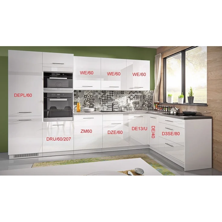 L-Form Küchenzeile Essen Trend Einbauküche 345x188cm perlweiß Front weiß Acryl Hochglanz – Bild 2