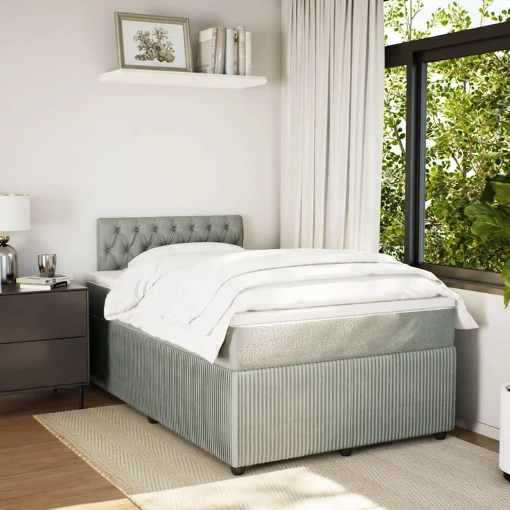 vidaXL Boxspringbett mit Matratze Hellgrau 120x200 cm Samt 3287716 – Bild 3