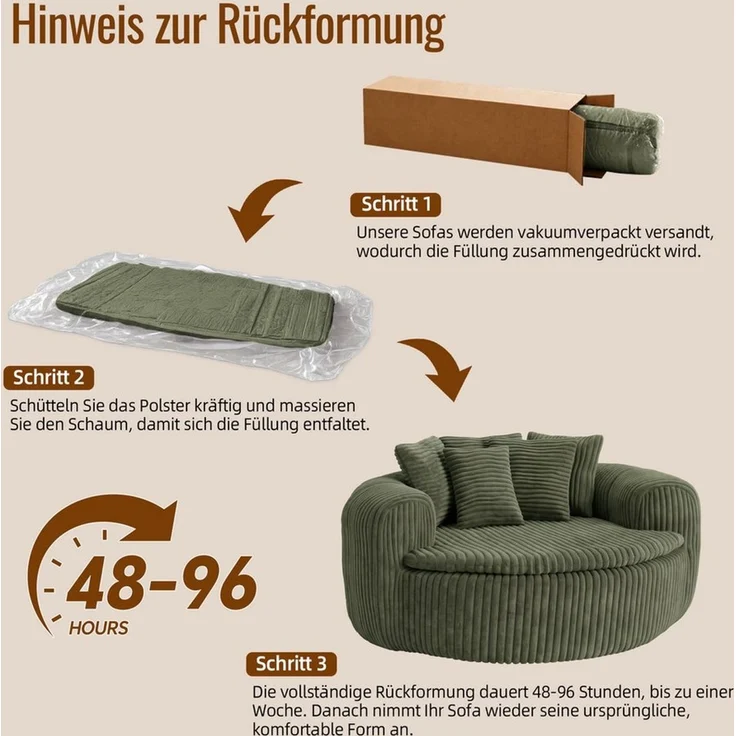 i@home Sitzsack Loungesessel Cord gepolstert, Relaxsessel Bodensessel (1 St, extrabreiter Sitzfläche und Armlehnen, rutschfest), Sessel mit Taschenfedern, 5 Kissen für Schlafzimmer & Leseecke 145 cm – Bild 2