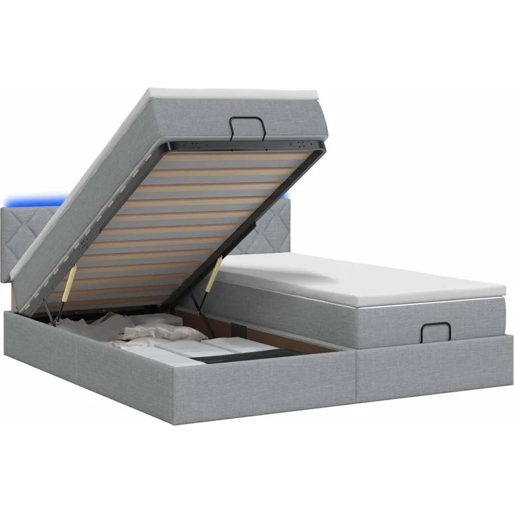 vidaXL Ottoman-Bett mit Matratze und LED Hellgrau 180 x 200 cm Stoff 3457294 – Bild 2