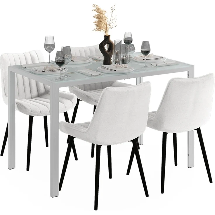 Esstisch Set Grand Weiß 120 x 70 cm mit 4 Stühlen (Beige) Vicco – Bild 5